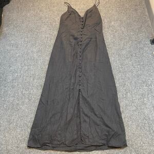 H&M Womens Medium Black Linen Blend A Line Open Back Maxi Dress Summer